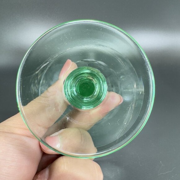 Seneca Theodule Clear Top Green Uranium Stem Optic Cut Top Sherbets Cups Set 2 - Picture 9 of 14
